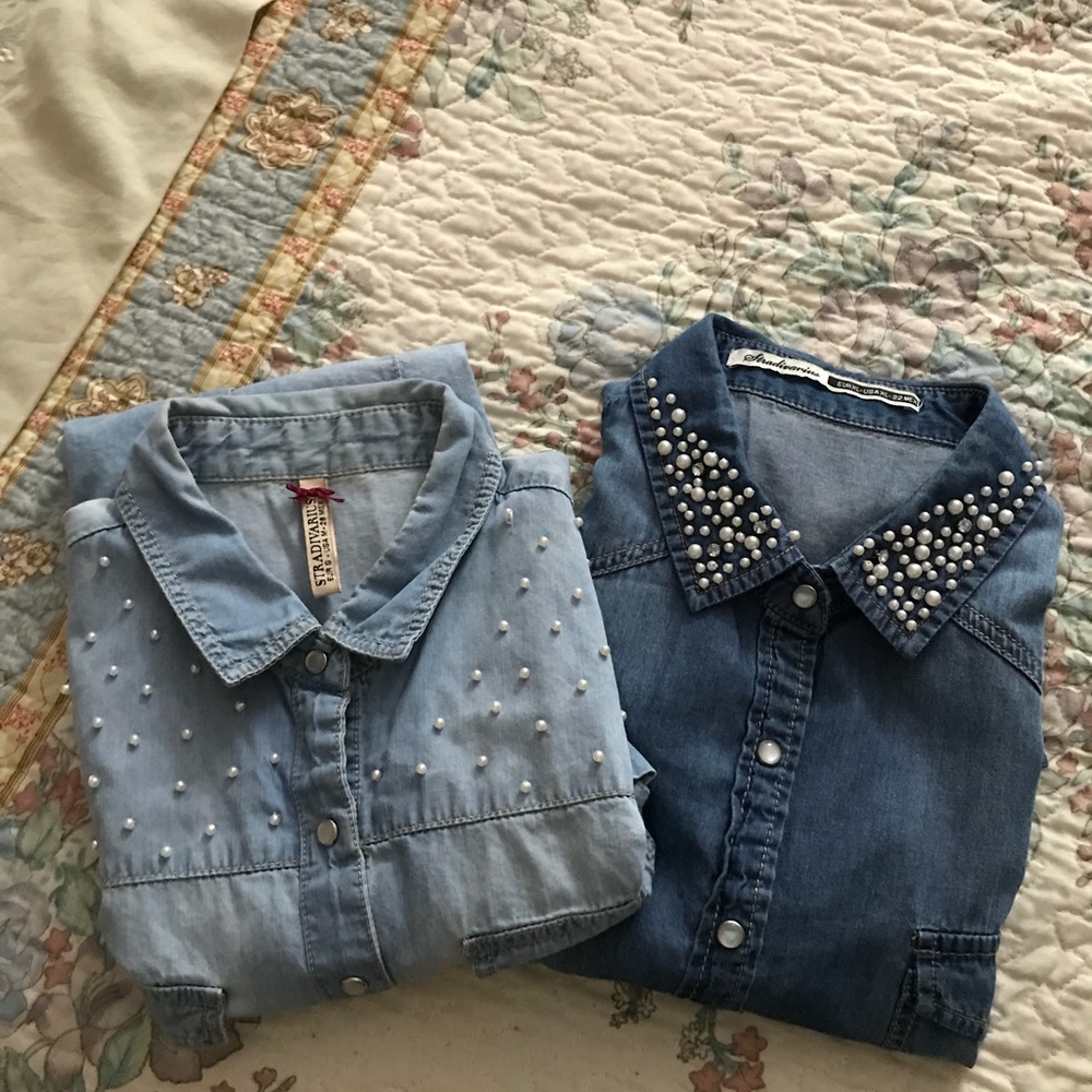Stradivarius chambray top (lot of 2)